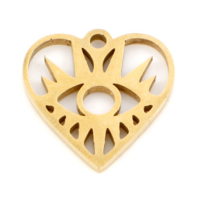 Pendentif Coeur  Oeil de la protection 15mm en Acier Inoxydable finition 18KT