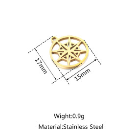 Pendentif Boussole, Rose des vents dans Cercle 15mm en Acier Inoxydable 304 finition Doré