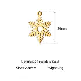 Pendentifs Flocon de Neige 15mm, Acier Inoxydable 304 finition Doré