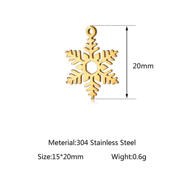 Pendentifs Flocon de Neige 15mm, Acier Inoxydable 304 finition Doré
