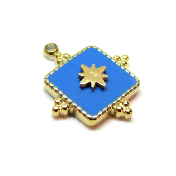 Pendentif Etoile sur résine émaillée Boho Chic 16mm en Acier Inoxydable 304 finition 18KT