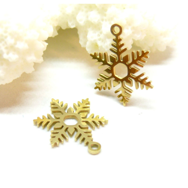Pendentifs Flocon de Neige 15mm, Acier Inoxydable 304 finition Doré