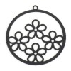 Estampes, pendentifs  multi fleurs dans cercle 25mm métal coloris Noir