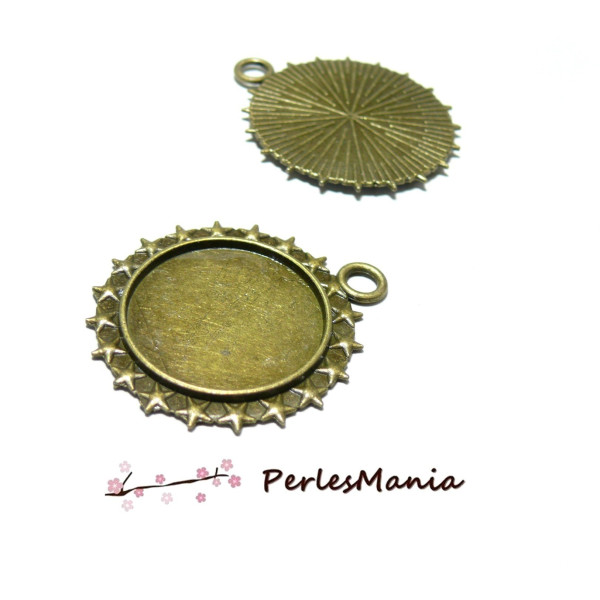 2 Supports de PENDENTIF ROND ETOILES 25mm metal couleur BRONZE ( S1154815 )