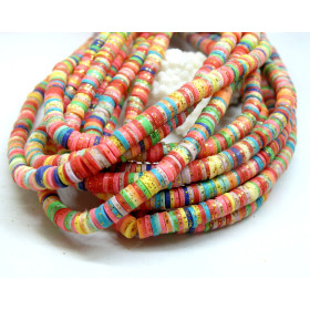 Perles Rondelles Heishi 5.5x1mm Pâte Polymère Multicolore & Paillettes Dorées 04C