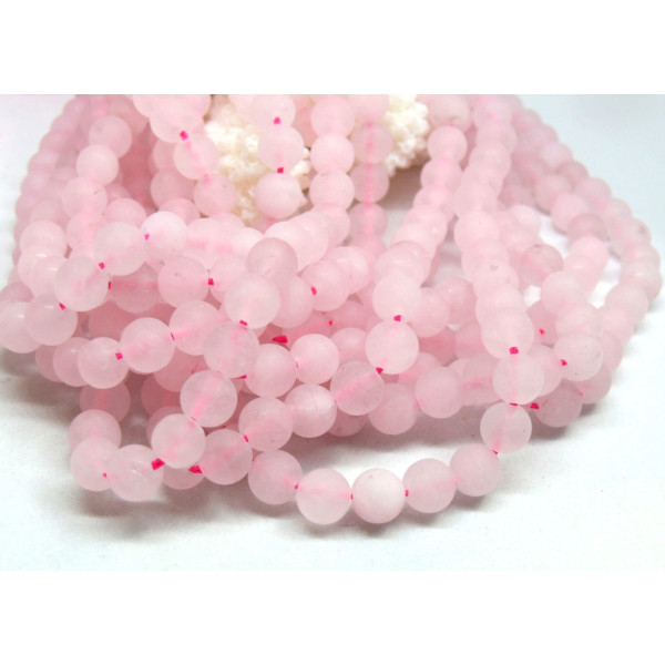 Perles Rondes 6mm Quartz Rose effet Givre
