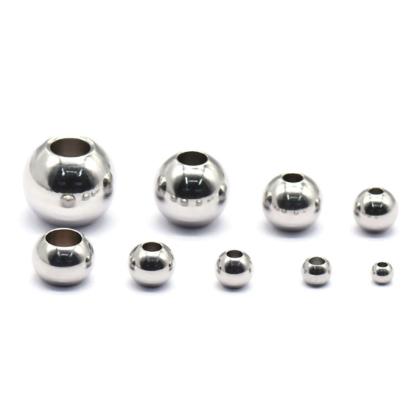 Perles intercalaires Rondes 2mm Trou 0.8mm en Acier Inoxydable 304 finition Argent Rhodié