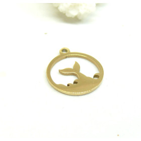 Pendentif Baleine dans cercle 16mm en Acier Inoxydable finition 18KT