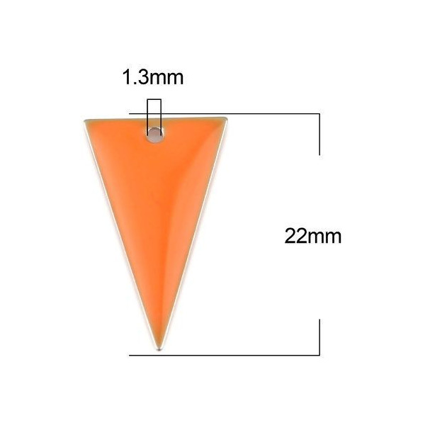 Sequins résine style émaillés Triangle Orange 22 par 13mm sur une base en métal Argent