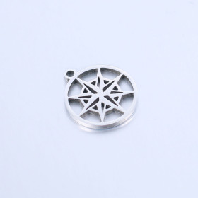 Pendentifs Boussole, Rose des vents dans Cercle 15mm en Acier Inoxydable 304 finition Argenté