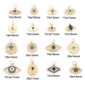 Pendentif  Œil de la protection 16mm avec strass en Cuivre finition Doré 14KT