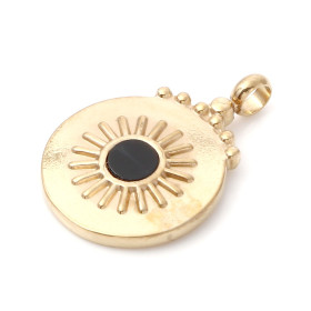 Pendentif avec  émaille résine noire 15mm Acier Inoxydable 304 finition Doré