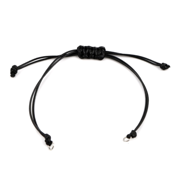 Bracelets Réglable en Corde NOIRE 0.8 mm - anneaux Argenté