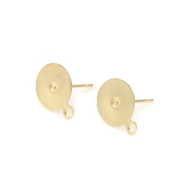 Supports de Boucle d'oreille, puce 10 mm avec attache, Acier Inoxydable finition Doré  à l'or fin 18K