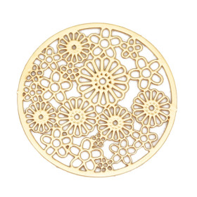 Estampes, pendentifs connecteurs filigrane, forme Ronde Multi fleurs 23mm, Coloris Doré