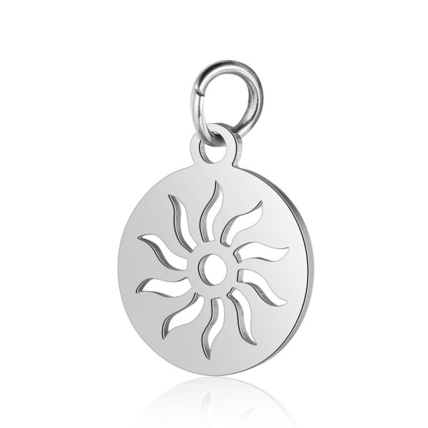 Pendentifs  médaillon soleil avec anneau - 11 mm - Argenté en Acier Inoxydable