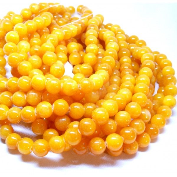 Perles rondes Jade Mashan Jaune Orange 10mm