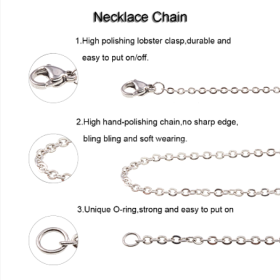 Sautoirs , colliers matinée 50 cm - maille Jaseron 2.5 mm - en Acier Inoxydable 304 placage Argent Platine