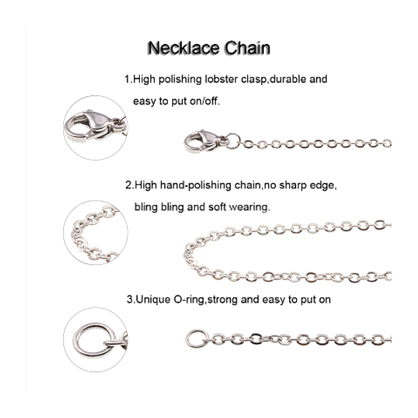 Sautoirs , colliers matinée 50 cm - maille Jaseron 2.5 mm - en Acier Inoxydable 304 placage Argent Platine