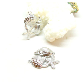 Pendentifs Trio Étoile de Mer Coquillages  21mm en Acier Inoxydable 304 placage Argent Platine
