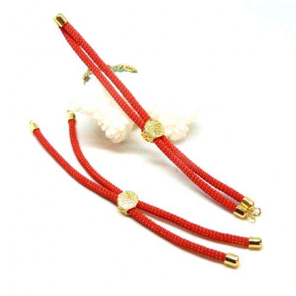Bracelet Intercalaire cordon Nylon ajustable avec accroche Laiton motif Arbre Doré Coloris Rouge