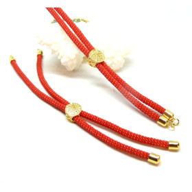 Bracelet Intercalaire cordon Nylon ajustable avec accroche Laiton motif Arbre Doré Coloris Rouge