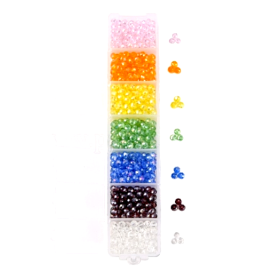 Boite  plastique avec 7 compartiments d'environ 910 Perles Rondelles Verre Facettées Irisées 4 par 3mm Multicolores
