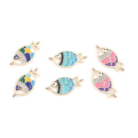 Connecteurs Poisson avec Strass 29 mm  Résine émaillé  finition Doré
