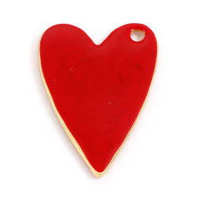 Sequins résine style émaillés Cœur Rouge 29mm sur une base en métal Doré