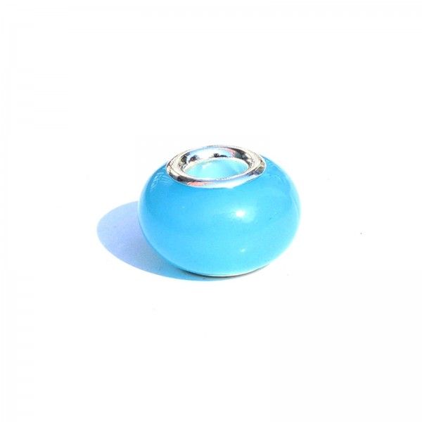 Perles intercalaire Résine qui s'illumine dans la nuit  14 par 9mm coloris BLEU Turquoise sur une base en métal Argenté