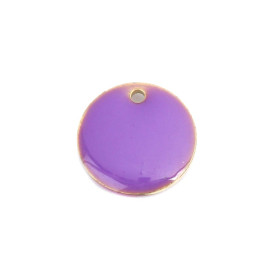 Sequins résine style émaillés Rond Lilas  12mm sur une base en métal Doré