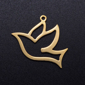 Pendentif Oiseau de la Paix, Colombe 25 mm Acier Inoxydable 201 placage Doré