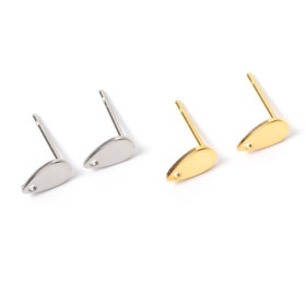 Boucles d'oreille, clou mini Goutte,  puce avec Trou 8 mm, Acier Inoxydable finition Doré, vendu avec embouts plastique