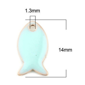 Pendentifs Poisson Bleu Clair style émaillé 14 mm métal couleur Doré