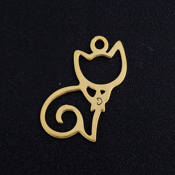 Pendentifs Chat 16mm en Acier Inoxydable finition Doré