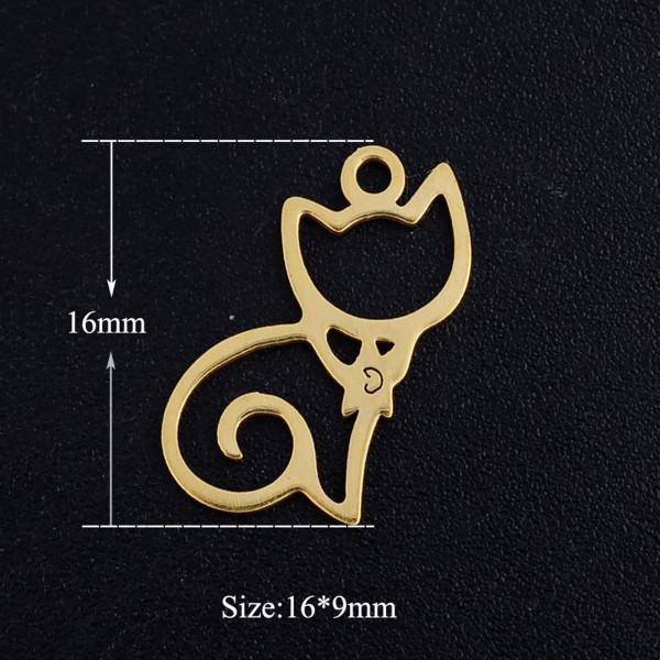 Pendentifs Chat 16mm en Acier Inoxydable finition Doré