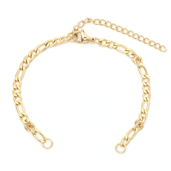 Bracelet Réglable avec accroche,  maille Figaro 4mm Acier Inoxydable 304 finition Doré