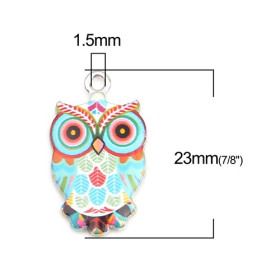 Pendentifs breloques Chouette, Hibou Emaillé 23 mm métal Argenté