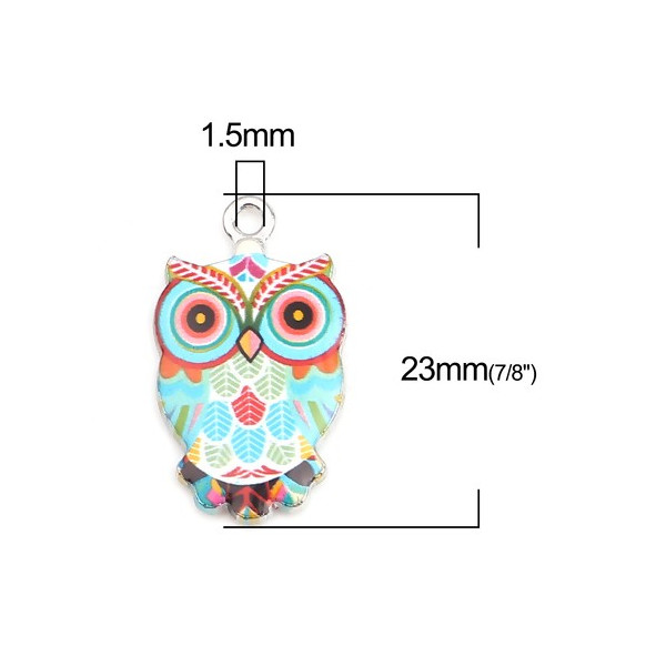 Pendentifs breloques Chouette, Hibou Emaillé 23 mm métal Argenté