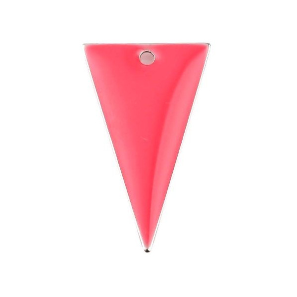 Sequins résine style émaillés Triangle Rose Flashy 22 par 13mm sur une base en métal Argenté