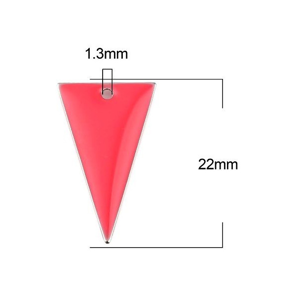 Sequins résine style émaillés Triangle Rose Flashy 22 par 13mm sur une base en métal Argenté