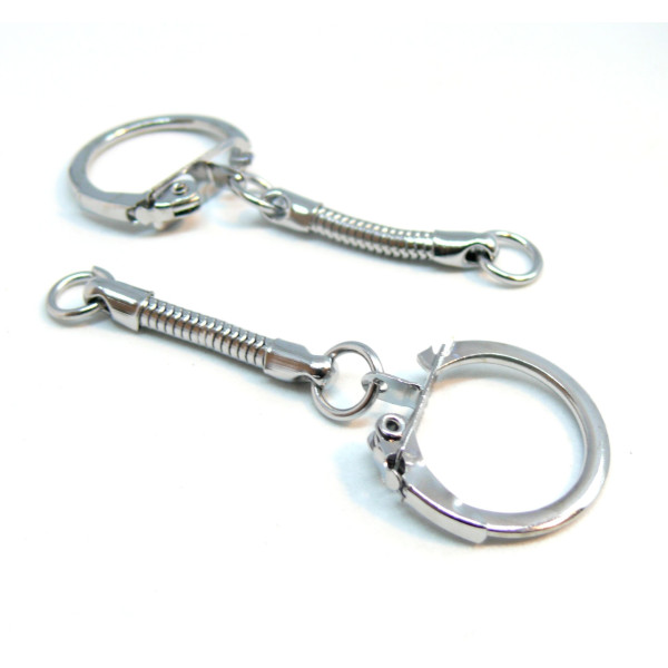 PORTE-CLES, PORTE-CLEFS 6cm métal couleur CHROME AVEC CHAÎNETTE