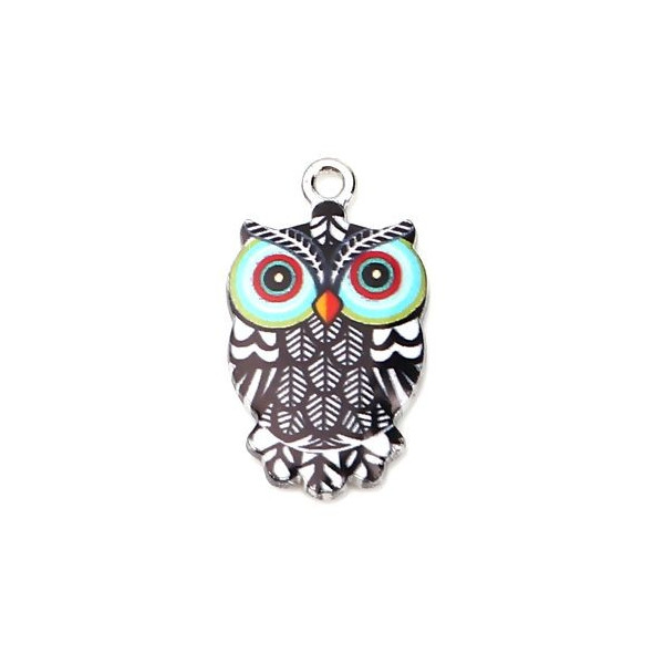 Pendentifs breloques Chouette, Hibou Émaillé 23 mm métal Argenté