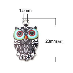 Pendentifs breloques Chouette, Hibou Émaillé 23 mm métal Argenté