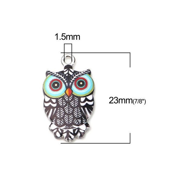Pendentifs breloques Chouette, Hibou Émaillé 23 mm métal Argenté