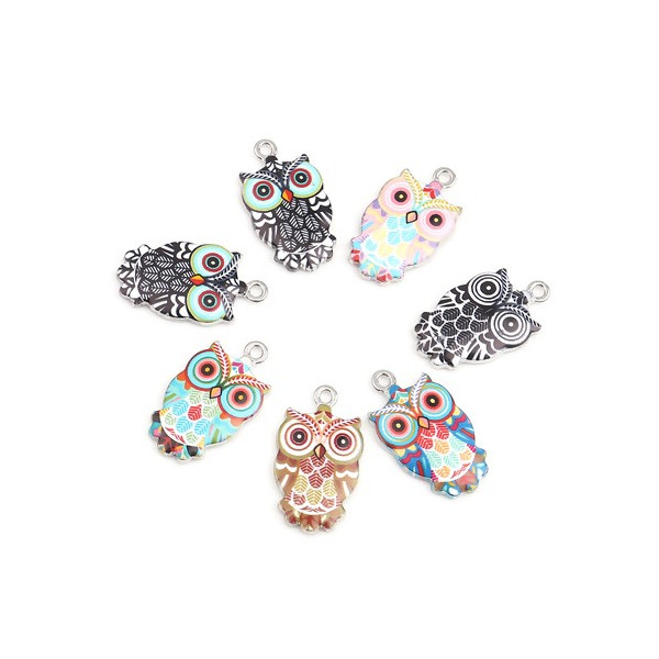 Pendentifs breloques Chouette, Hibou Émaillé 23 mm métal Argenté