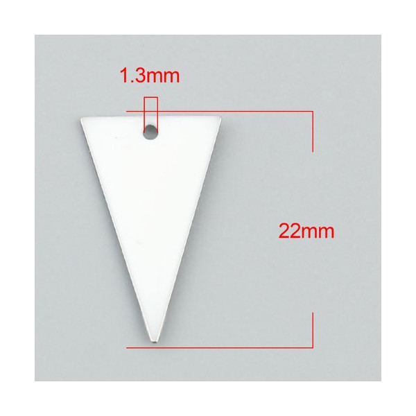 Sequins résine style émaillés Triangle Blanc 22 par 13mm sur une base en métal Argenté