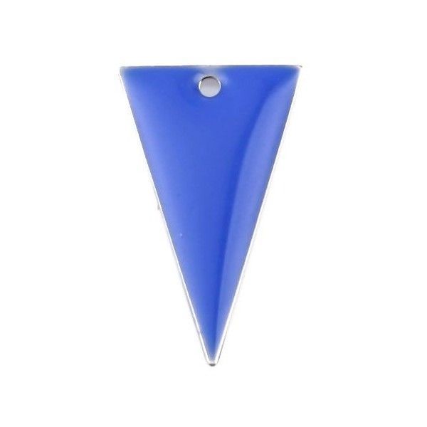 Sequins résine style émaillés Triangle Bleu Roi 22 par 13mm sur une base en métal Argenté