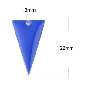 Sequins résine style émaillés Triangle Bleu Roi 22 par 13mm sur une base en métal Argenté