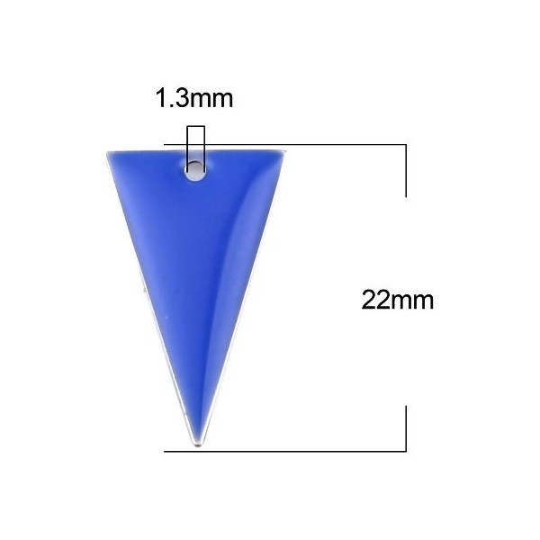Sequins résine style émaillés Triangle Bleu Roi 22 par 13mm sur une base en métal Argenté